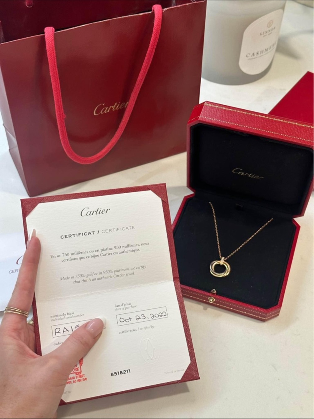 Authentic Cartier Trinity 18K Gold Necklace w/ Diamond Bail – Full Set, Like New - Picture 5 of 13